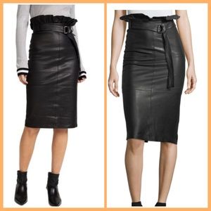 J.Brand Claudia Lamb-Leather Paper Bag High Waist MIDI Skirt XS $990
